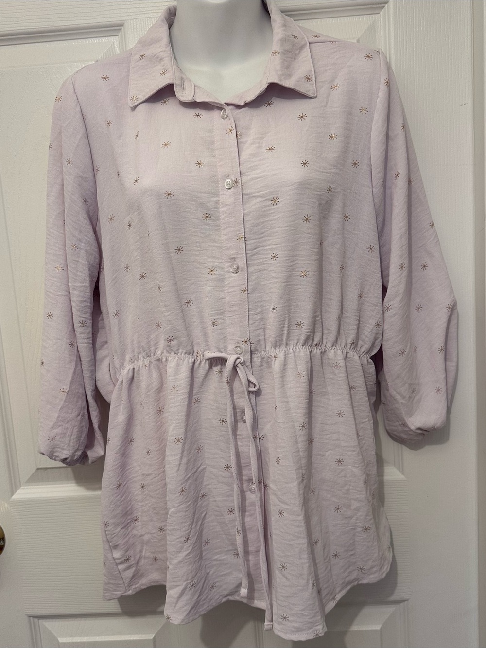 Alex & Parker Women's L Lilac Tunic Shirt Dress Star Print Drawstring Waist Boho